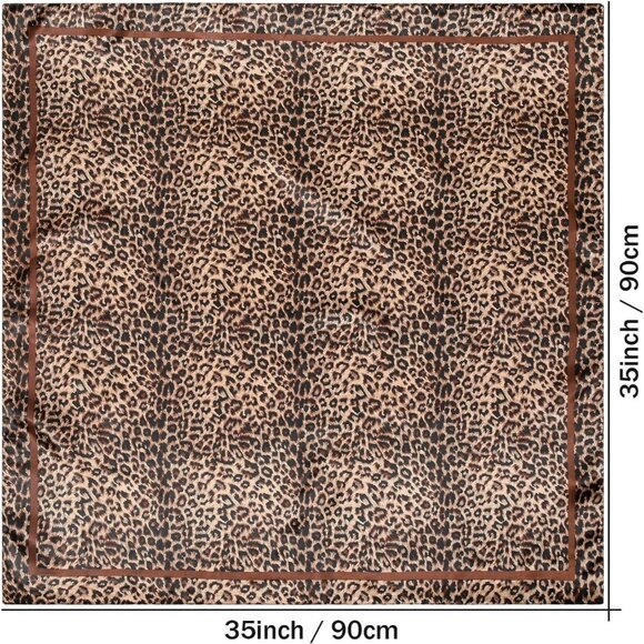 35 Inch Silk Head Scarf 2 Pcs Leopard + Black - Picture 3 of 7